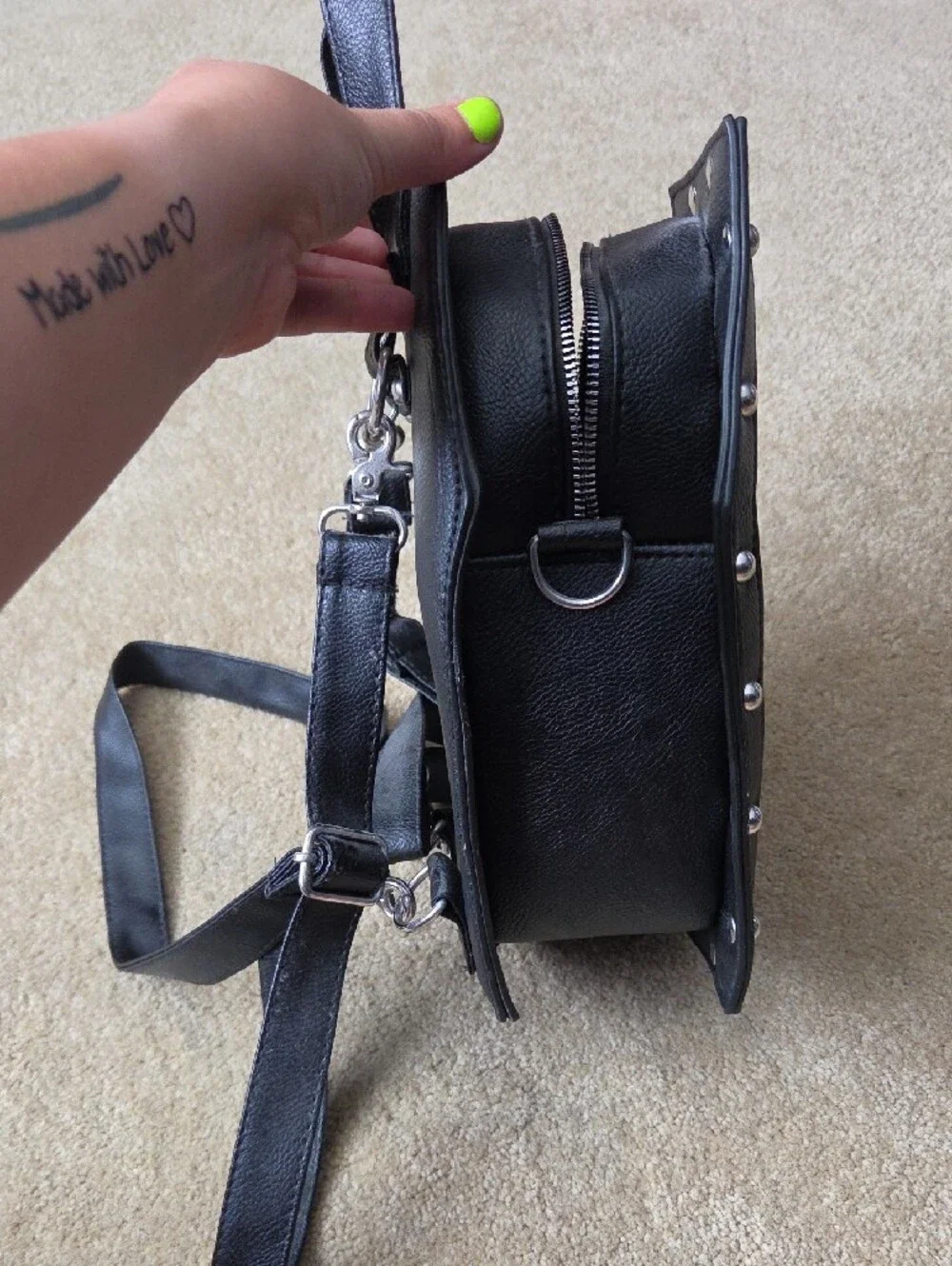 Black Coffin-Shaped Crossbody Bag with White Rose & Butterfly Print